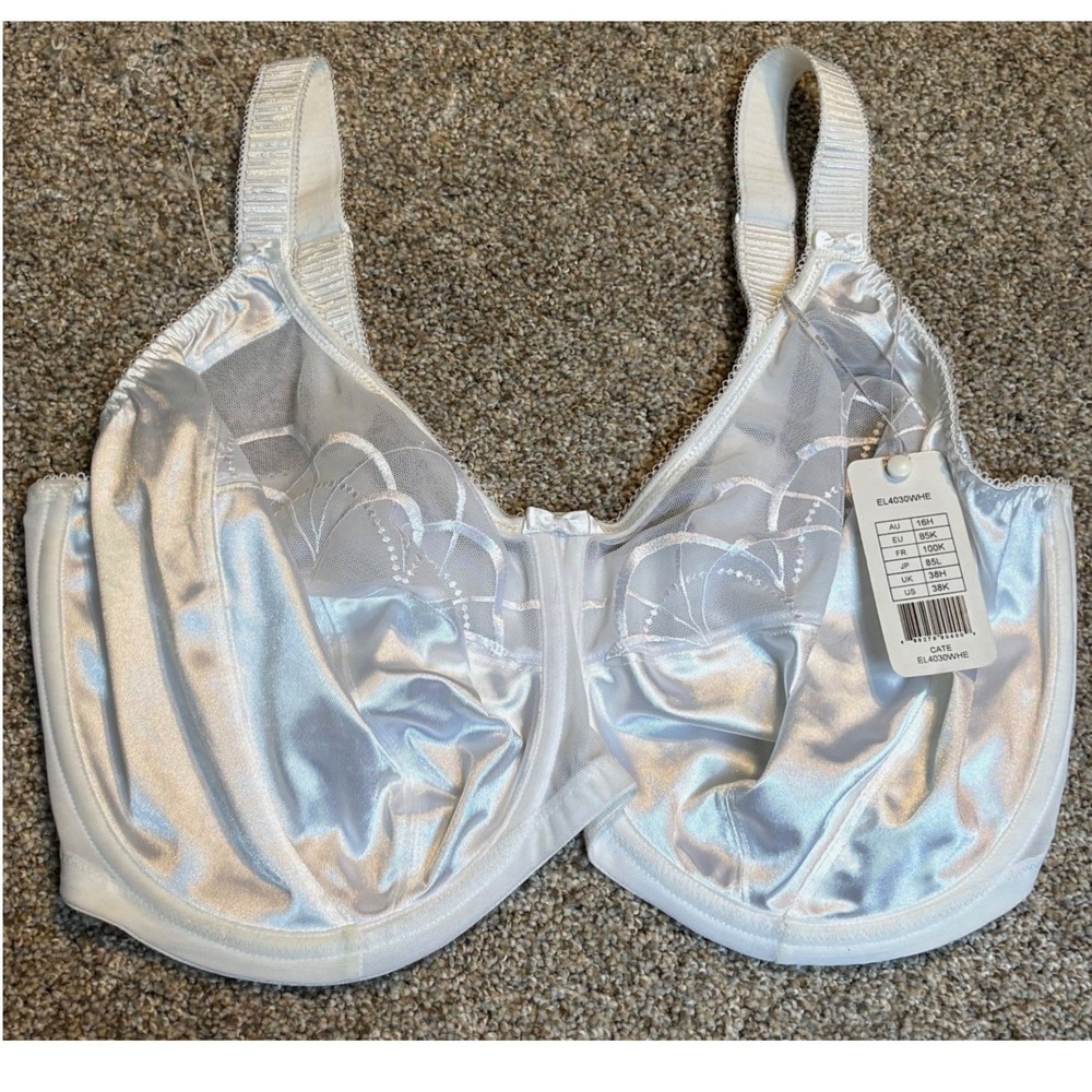 Elomi Cate Bra New 38K White Womens Underwire Full Coverage Embroidery EL4030WHE